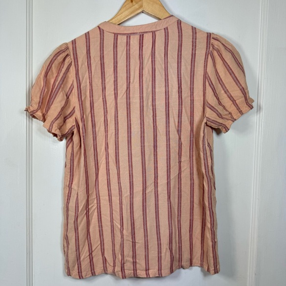 Indi & Cold Button Front Striped Blouse Puff Sleeve - Picture 5 of 7